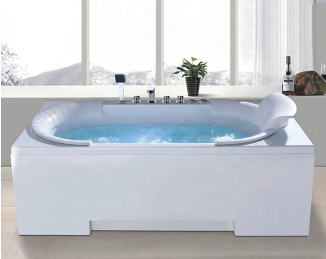 Freestanding whirlpool tub acrylic air jet bubble hydro 2 person massage bathtub