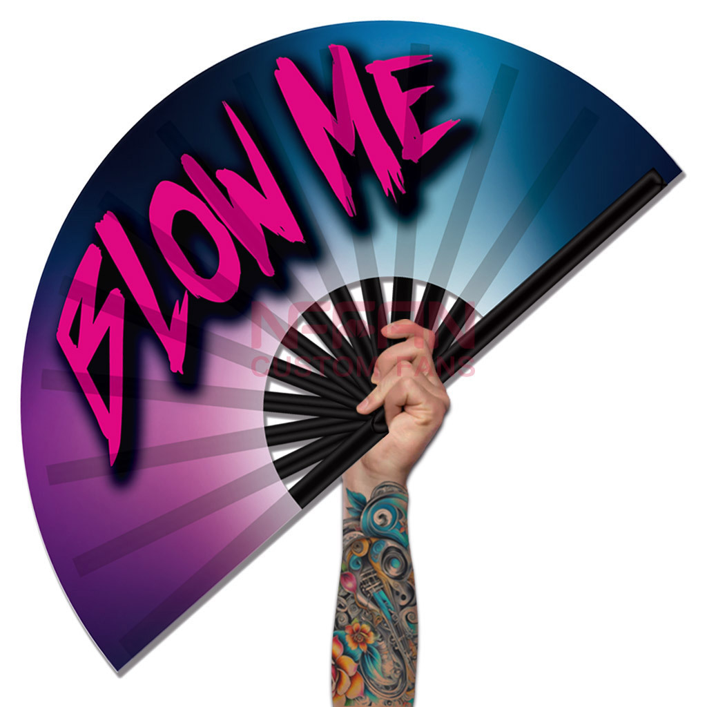 Custom Printed 33cm Large Folding Loud Clack Bamboo Wooden Hand Held Fan for Rave Festivals Accessories