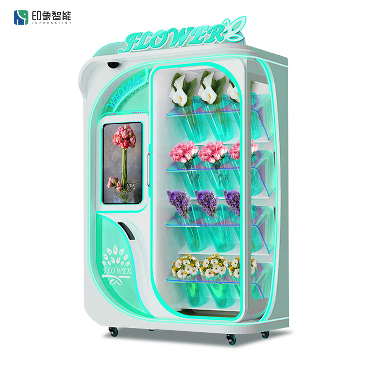 Fresh Flower Dispenser with 12 Slots Refrigerated and Self Service Flower Vending Machine Subway Entrance Vending Machine