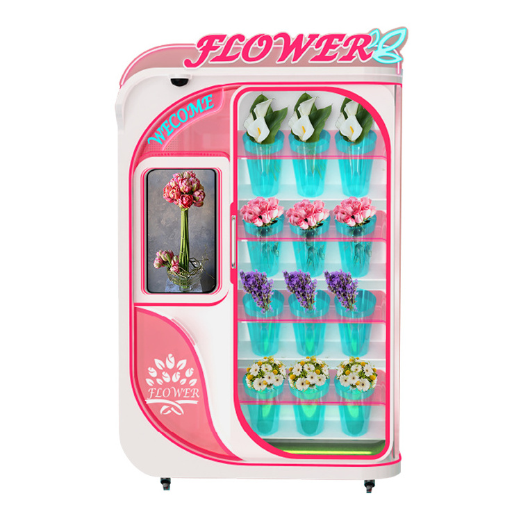 Fresh Flower Dispenser with 12 Slots Refrigerated and Self Service Flower Vending Machine Subway Entrance Vending Machine