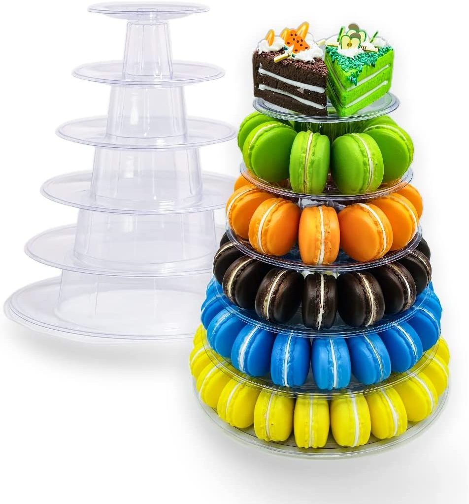 Plastic 6 tiers cake food tower trays wedding birthday party decoration high quality custom macaron display stand