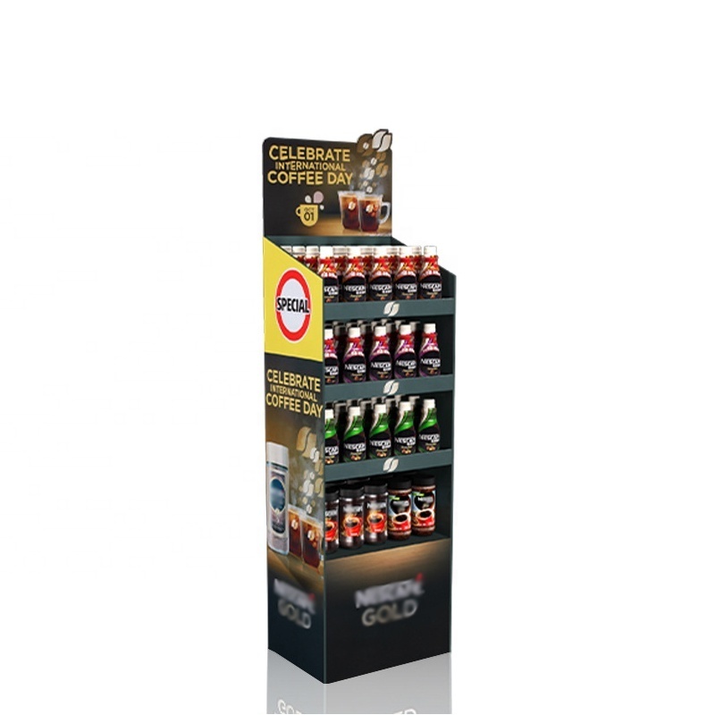 Custom Corrugated Paper Pop Carton Display Rack Drinks Coffee Bag Display Coffee Cardboard Display Stand