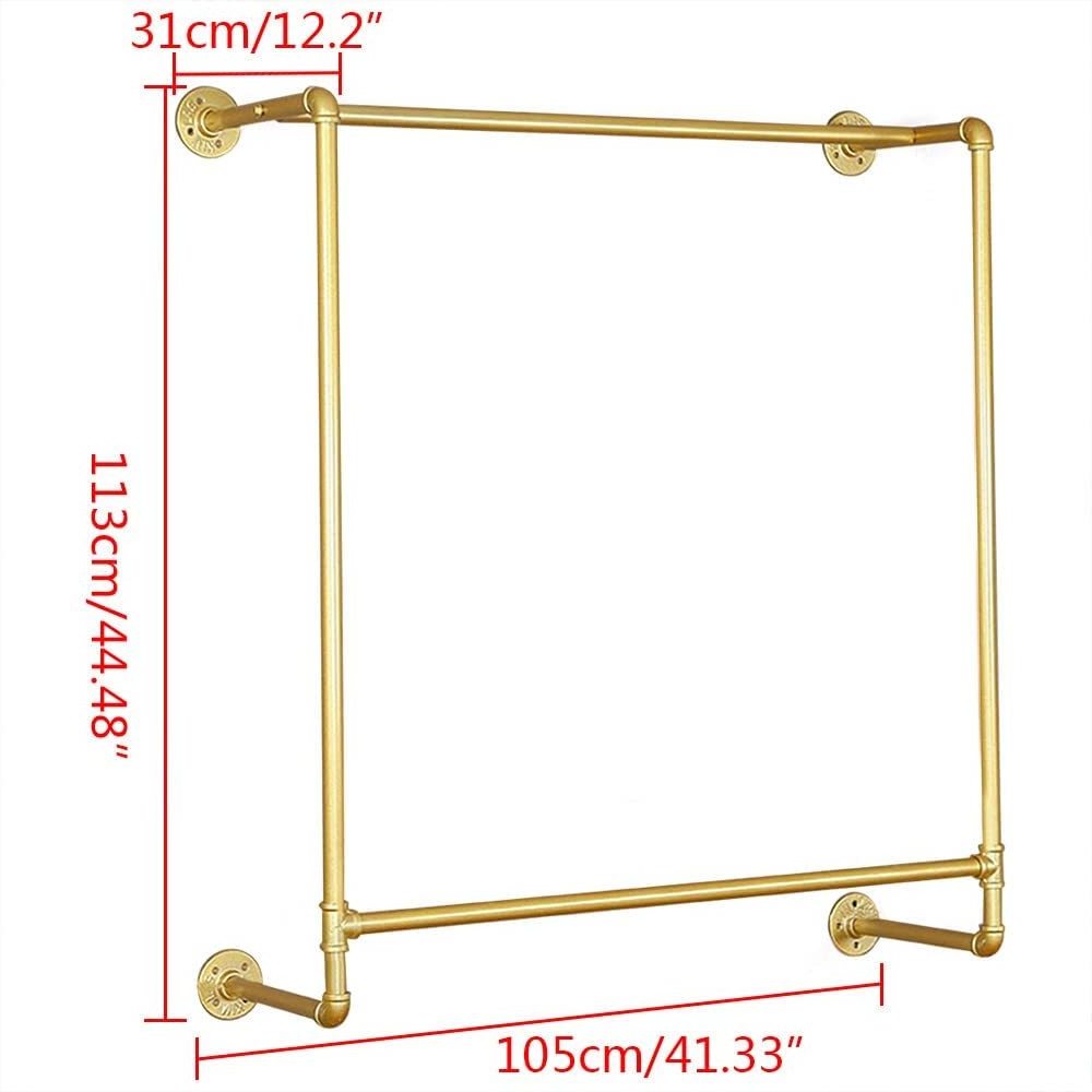 Wholesale shop retail clothes hanging shelf wall rack gold wall mounted clothing rack for boutique