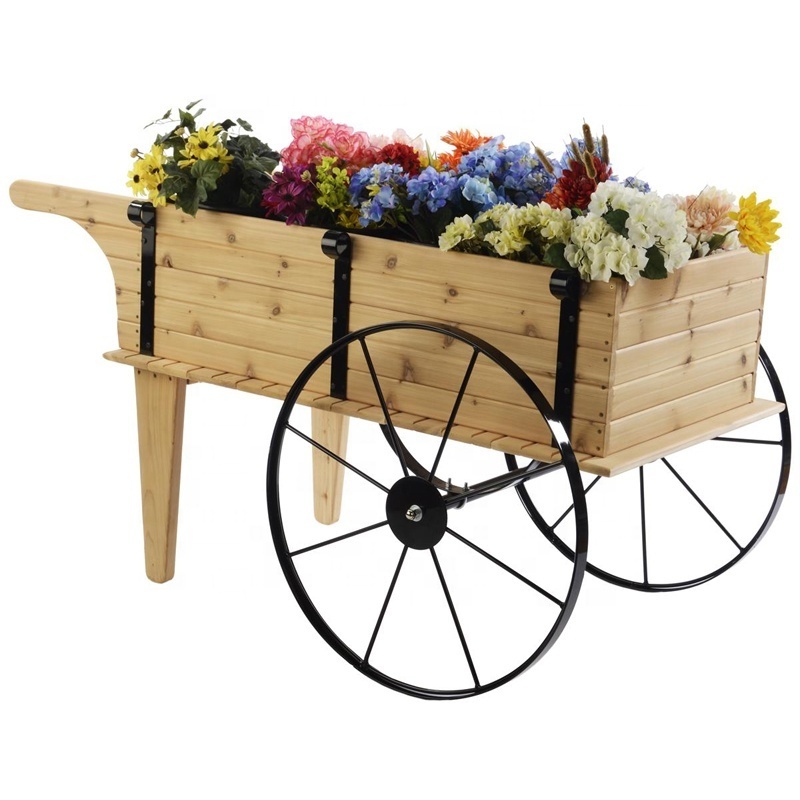 Hot Sale Planter Pot Black Wooden Display Shelf Flower Shipping Cart Wooden Flower Carts With Wheels