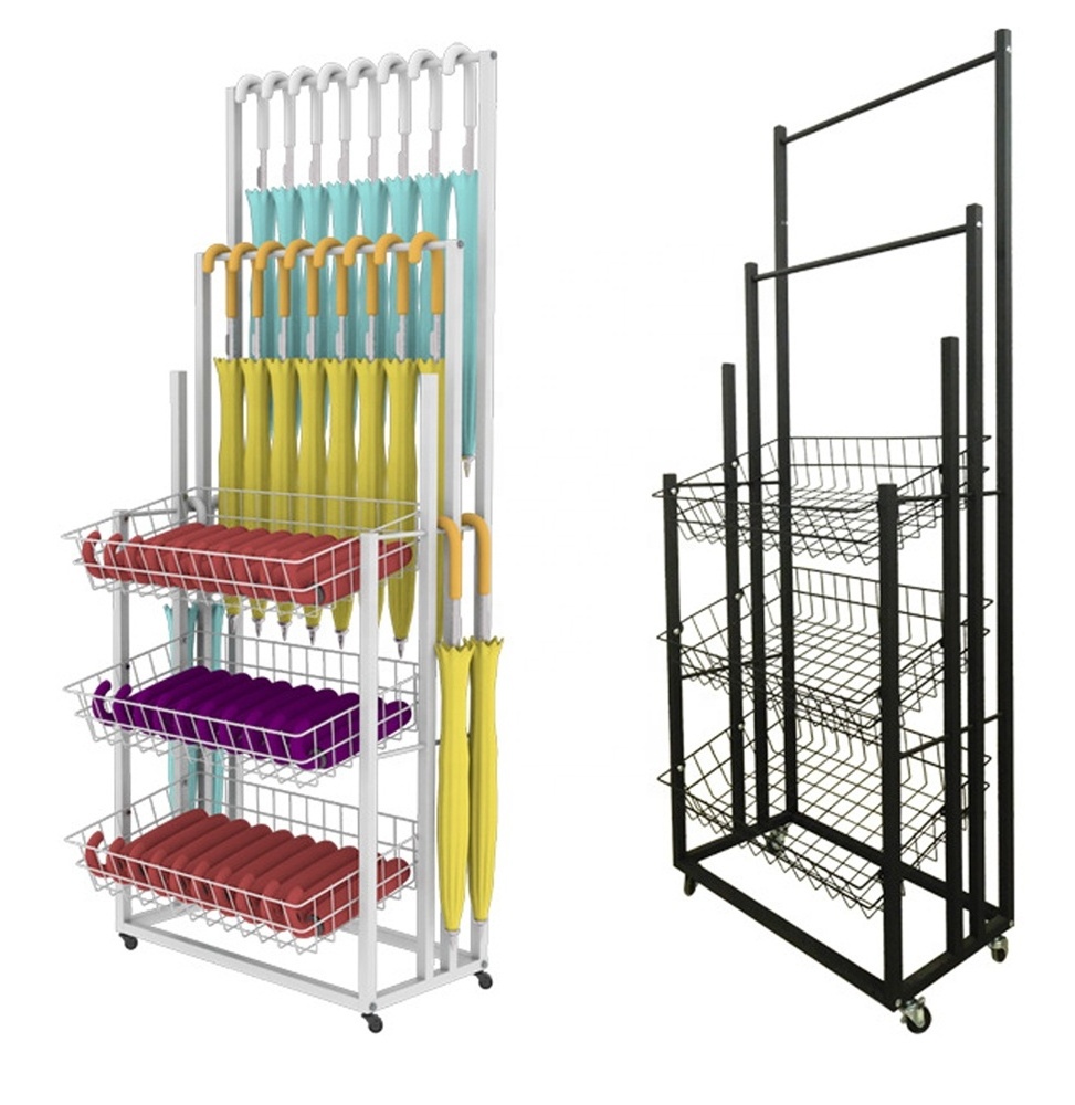 Hot Selling Supermarket Black White Multi-Layer Umbrella Floor Rack Metal Retail Umbrella Display Stand