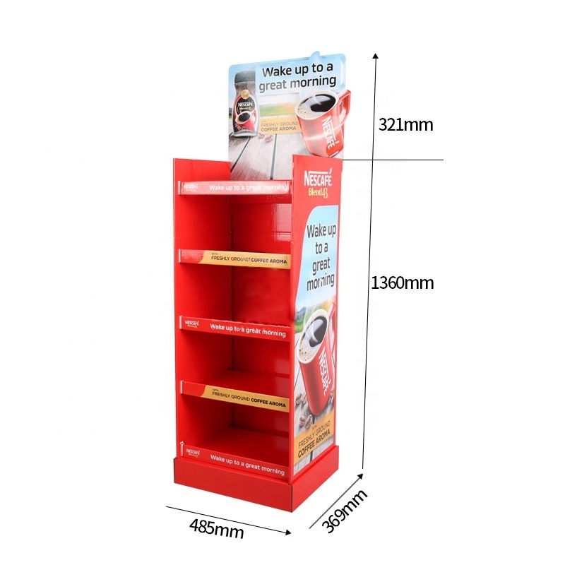 Custom Corrugated Paper Pop Carton Display Rack Drinks Coffee Bag Display Coffee Cardboard Display Stand