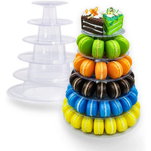 Plastic 6 tiers cake food tower trays wedding birthday party decoration high quality custom macaron display stand