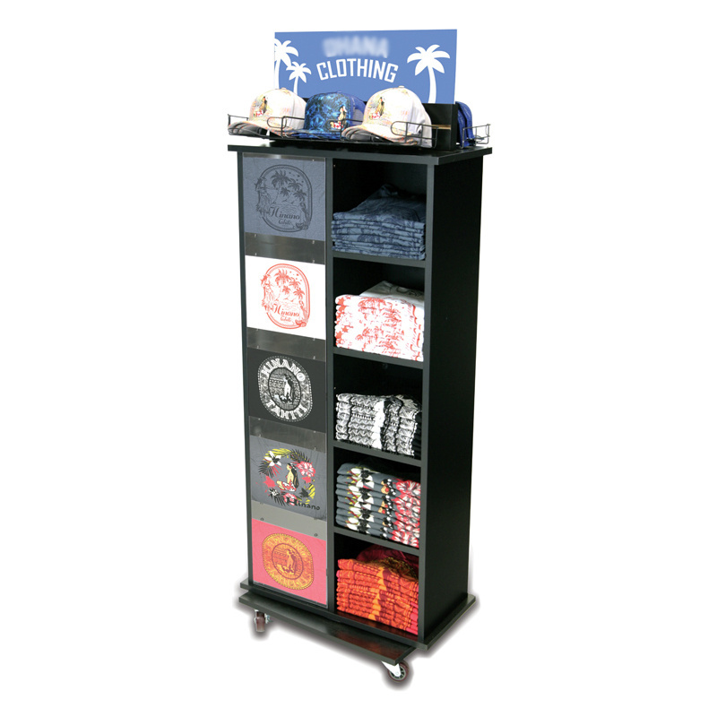 Garment shop retail black clothing cabinet t-shirt display rack wooden t shirt display racks rotating t shirt display stands