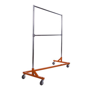 Trendy Fashion Retail Clothes Shop Household Heavy Duty Orange Base Nesting Z-Rack Clothing Rack With Add-on Bar Wheel