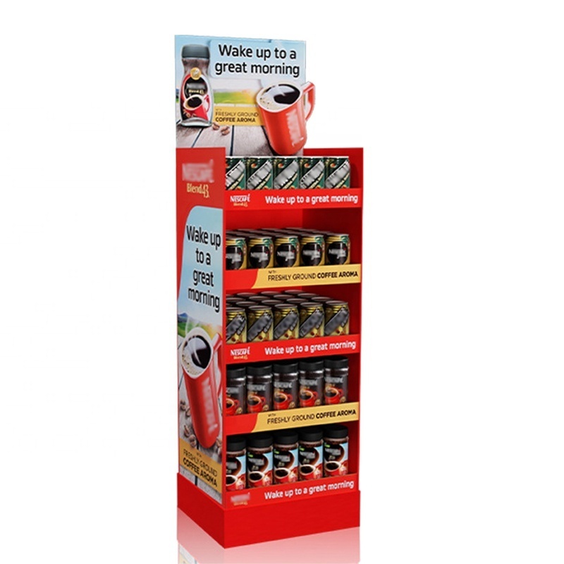 Custom Corrugated Paper Pop Carton Display Rack Drinks Coffee Bag Display Coffee Cardboard Display Stand