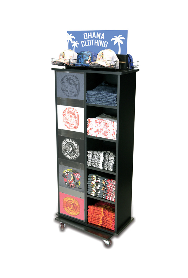 Wholesale garment retail store clothing rack floor black wooden t shirt display stands for clothes