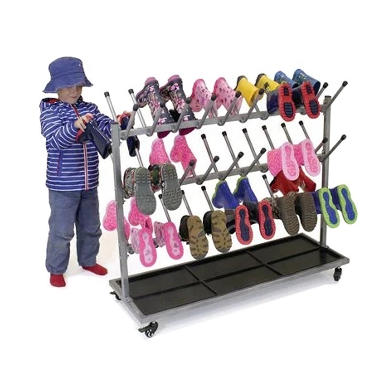 High quality black 3 tiers mobile metal wire holder shoe rack metal boot holder storage stand