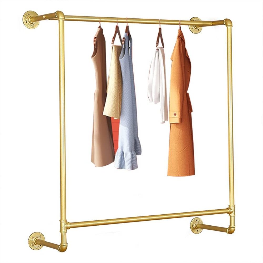 Wholesale shop retail clothes hanging shelf wall rack gold wall mounted clothing rack for boutique