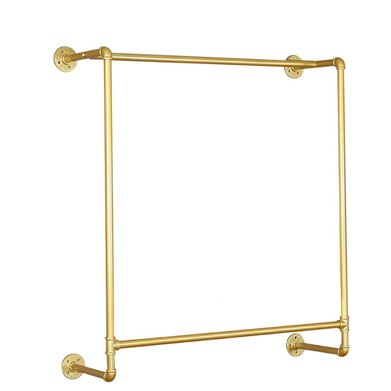 Wholesale shop retail clothes hanging shelf wall rack gold wall mounted clothing rack for boutique