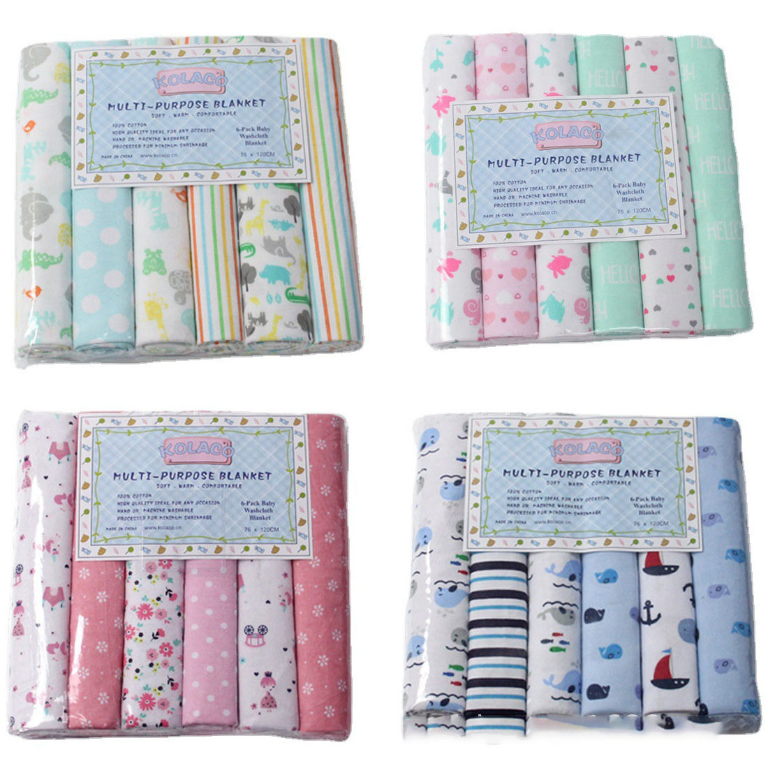 6pcs/ Pack 76*120cm Soft Cotton Flannel Baby Swaddle Blanket Neutral Receiving Blanket Wrap for Newborn Boys Girls