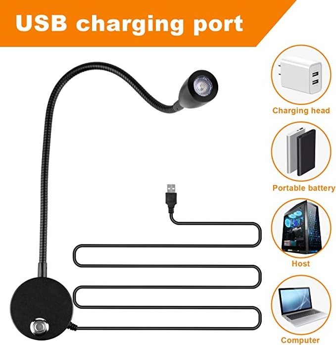 Reading Lamp Wall Mounted Bedside Lamp Touch 3W Dimmable LED Reading Lamp Bed with Switch USB Flexible Gooseneck Reading Light