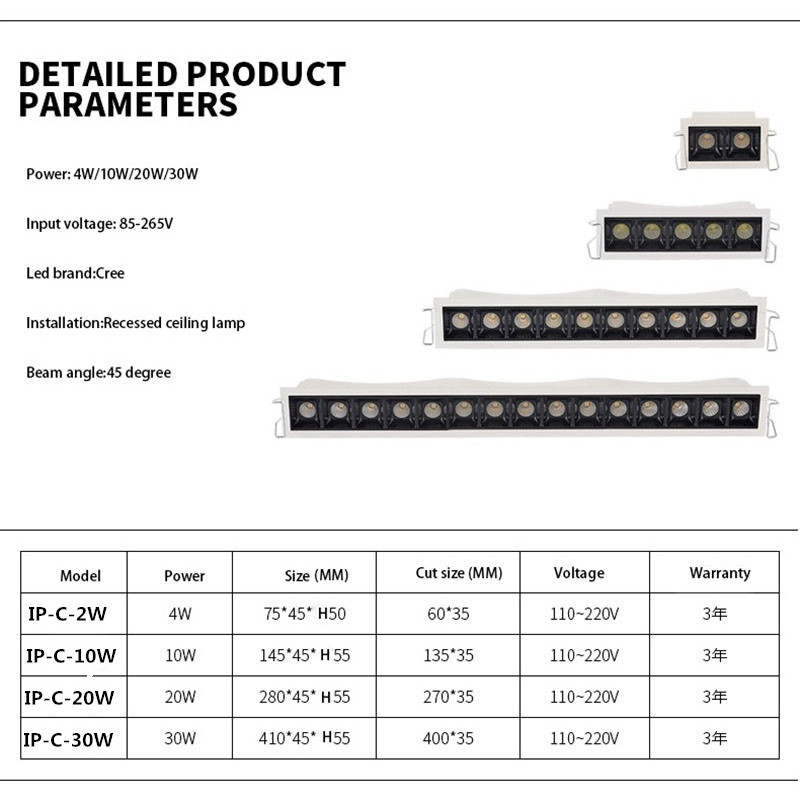 Linear Laser Blade LED downlight COB dimmable 4W 10W 20W 30W Recessed led down light Mini  Flush mount Ceiling Spot light