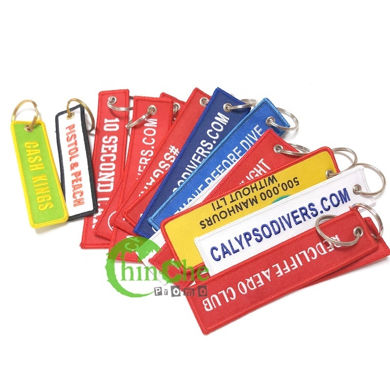 Fancy Promotion Gift Custom Woven Fabric Key Ring With Logo On Front And Back