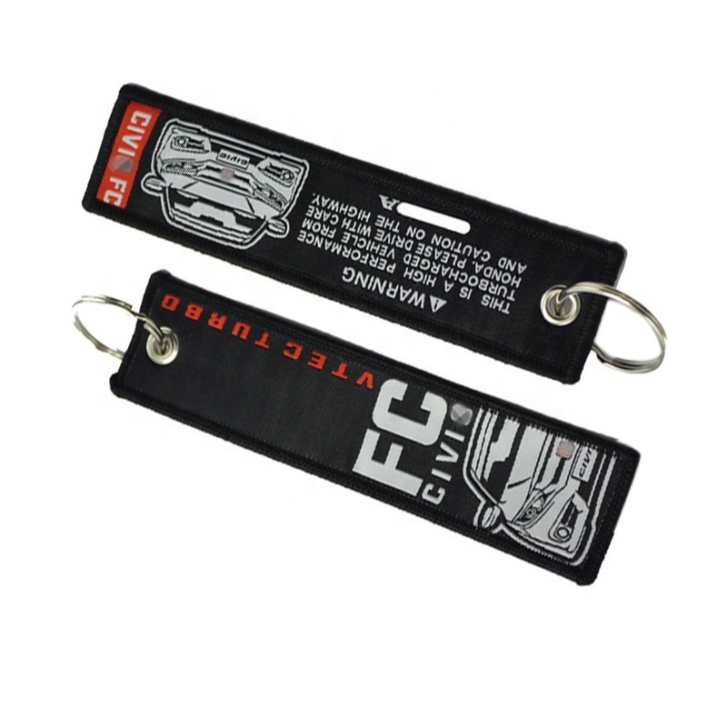 Fancy Promotion Gift Custom Woven Fabric Key Ring With Logo On Front And Back