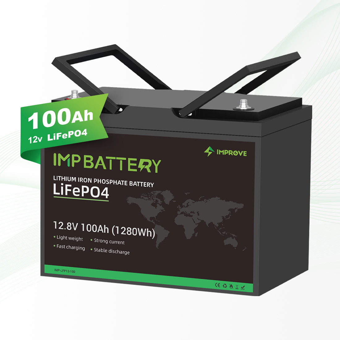 IMPROVE 12v100ah 12 v 12volt akku ion Rechargeable 12.8v 12 volt akku solar rv marine caravan lifepo4 12v 100ah Lithium Battery