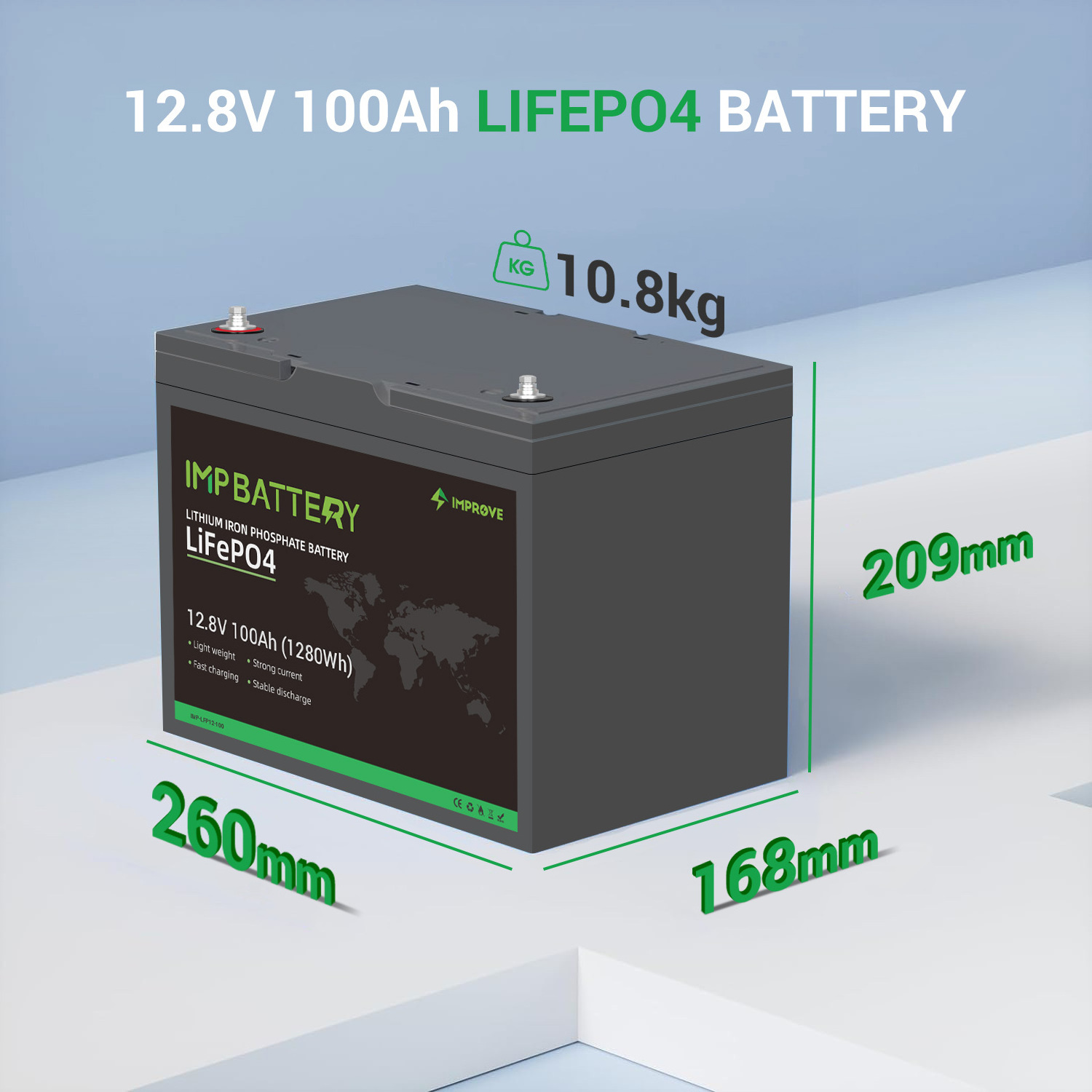 IMPROVE 12v100ah 12 v 12volt akku ion Rechargeable 12.8v 12 volt akku solar rv marine caravan lifepo4 12v 100ah Lithium Battery