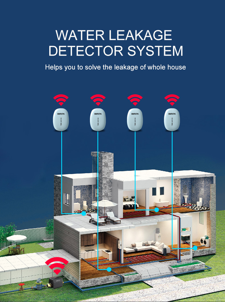 IMRITA Smart Wifi APP control Water Leak Flood Detection Flow Sensor Water Leak Detector fuga de agua With Shut Off Valve