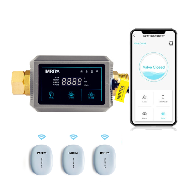 IMRITA Smart Wifi APP control Water Leak Flood Detection Flow Sensor Water Leak Detector fuga de agua With Shut Off Valve