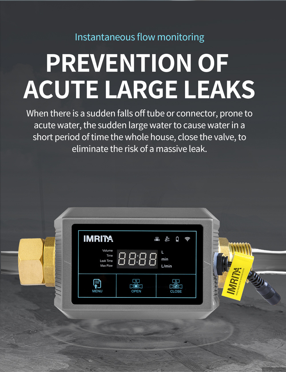 IMRITA Smart Wifi APP control Water Leak Flood Detection Flow Sensor Water Leak Detector fuga de agua With Shut Off Valve