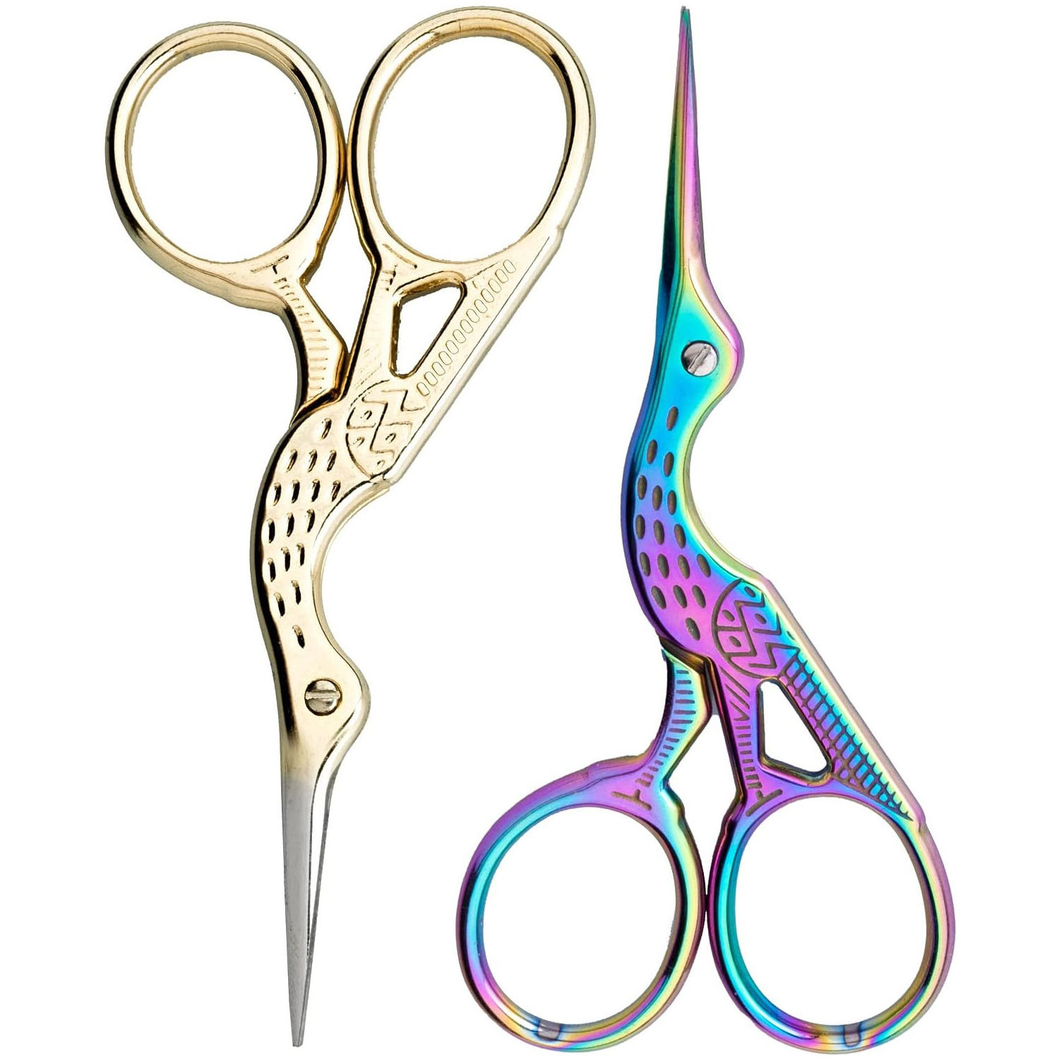 Sharp Tip 2PCS Crafting Scissors for Art Work DIY Needlework Paper Cutting Office Threading Shears (3.7inch, Gold & Colorful)