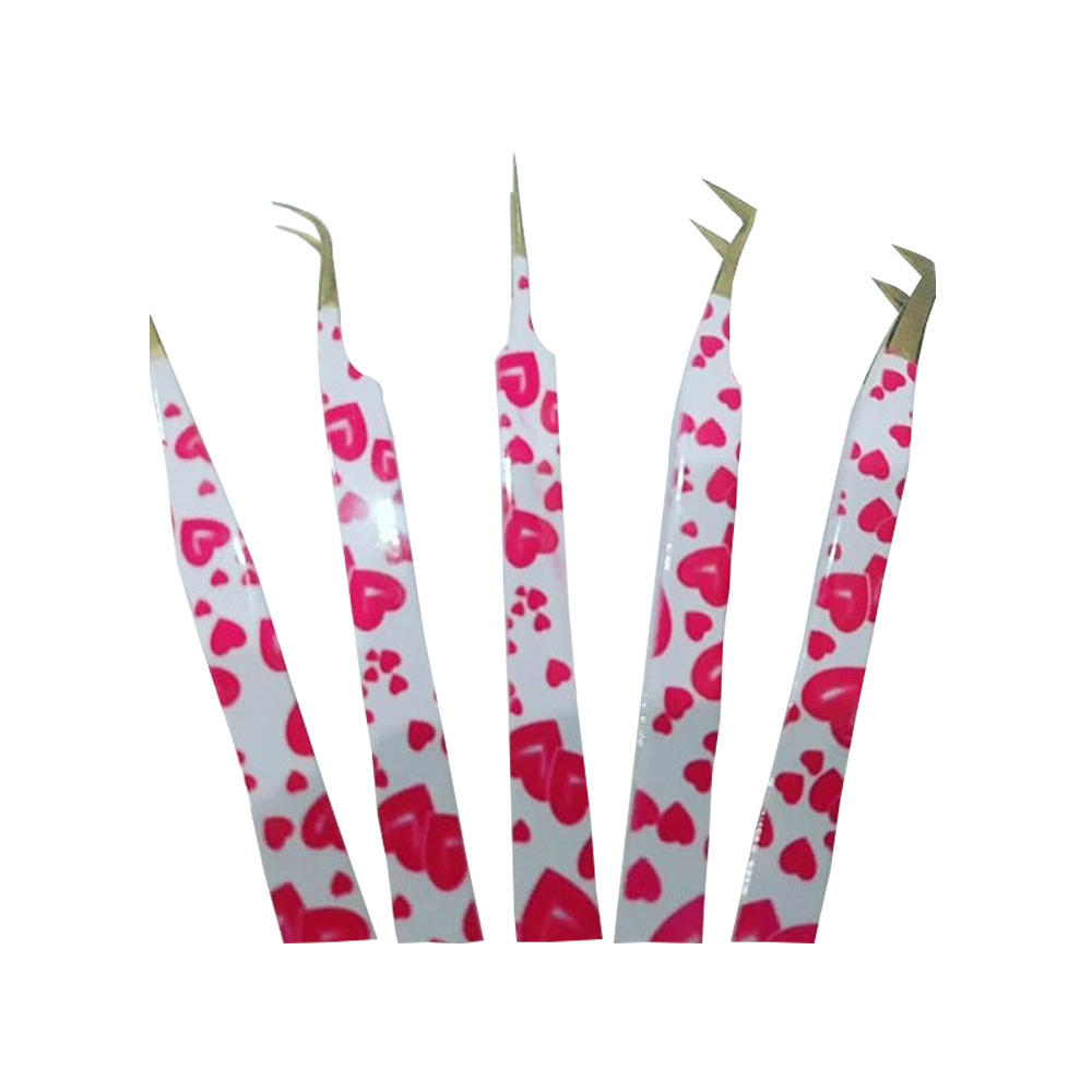 Stainless Steel Heart Print on Tweezer Low Price Lash Eyelashes Tweezers Bulk Stock Supplier