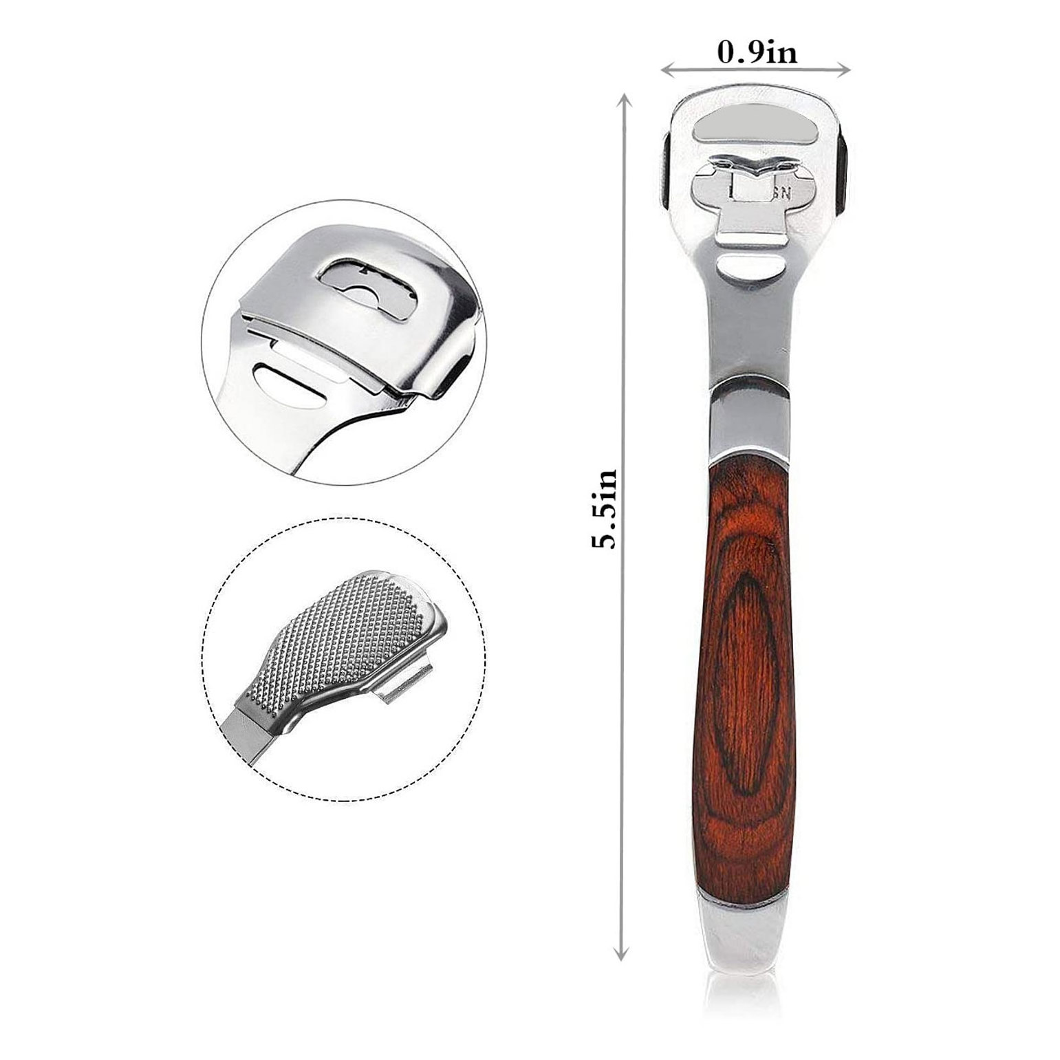 Stainless Steel Callus Shaver Pedicure Dead Hard Skin Remover Heel Razor Wooden Handle Cutter With Skin Rub & 10 Blades