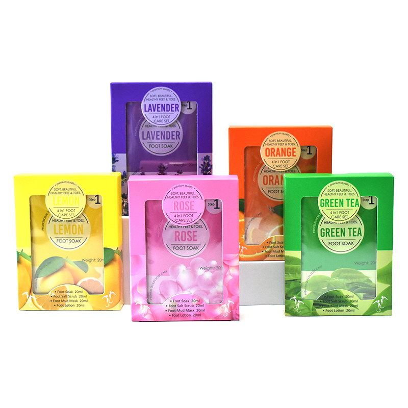 OEM Smooth Exfoliating 4pcs Feet Soak Sets Foot Salts Peel Mask Lotion For Soft Feet Lavender Scented Natural Formula