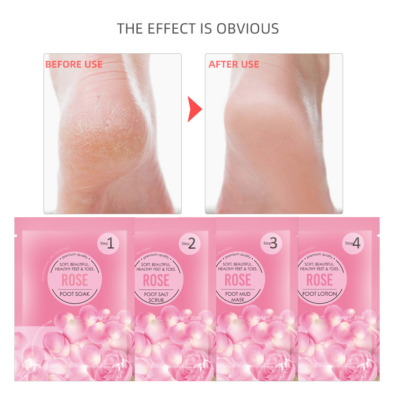 OEM/ODM 4 in 1 Mani Pedi 4 Steps Salt Soak Sugar Scrub Moisture Mask Massage Lotion Pediucre SPA Set