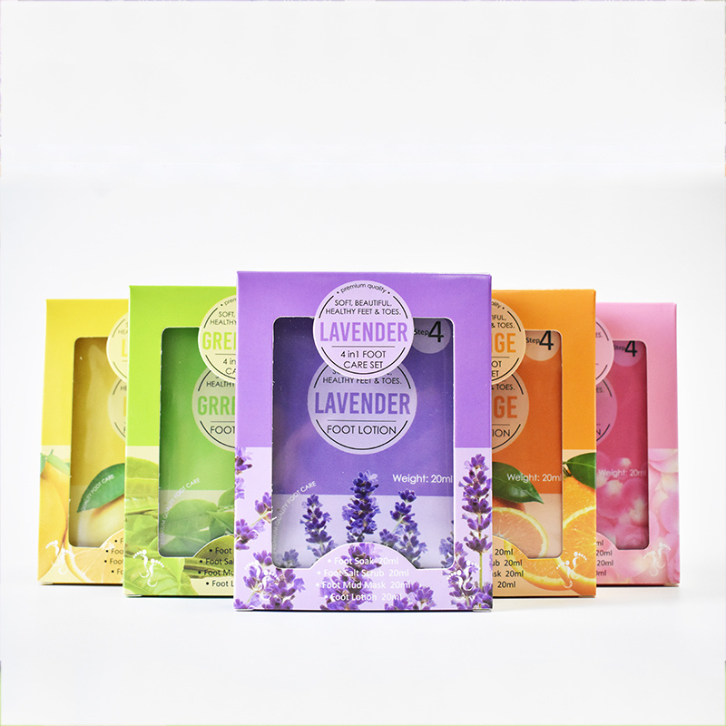 OEM Smooth Exfoliating 4pcs Feet Soak Sets Foot Salts Peel Mask Lotion For Soft Feet Lavender Scented Natural Formula