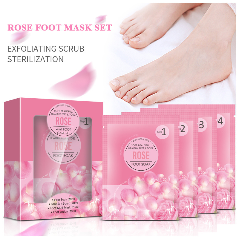 OEM/ODM 4 in 1 Mani Pedi 4 Steps Salt Soak Sugar Scrub Moisture Mask Massage Lotion Pediucre SPA Set