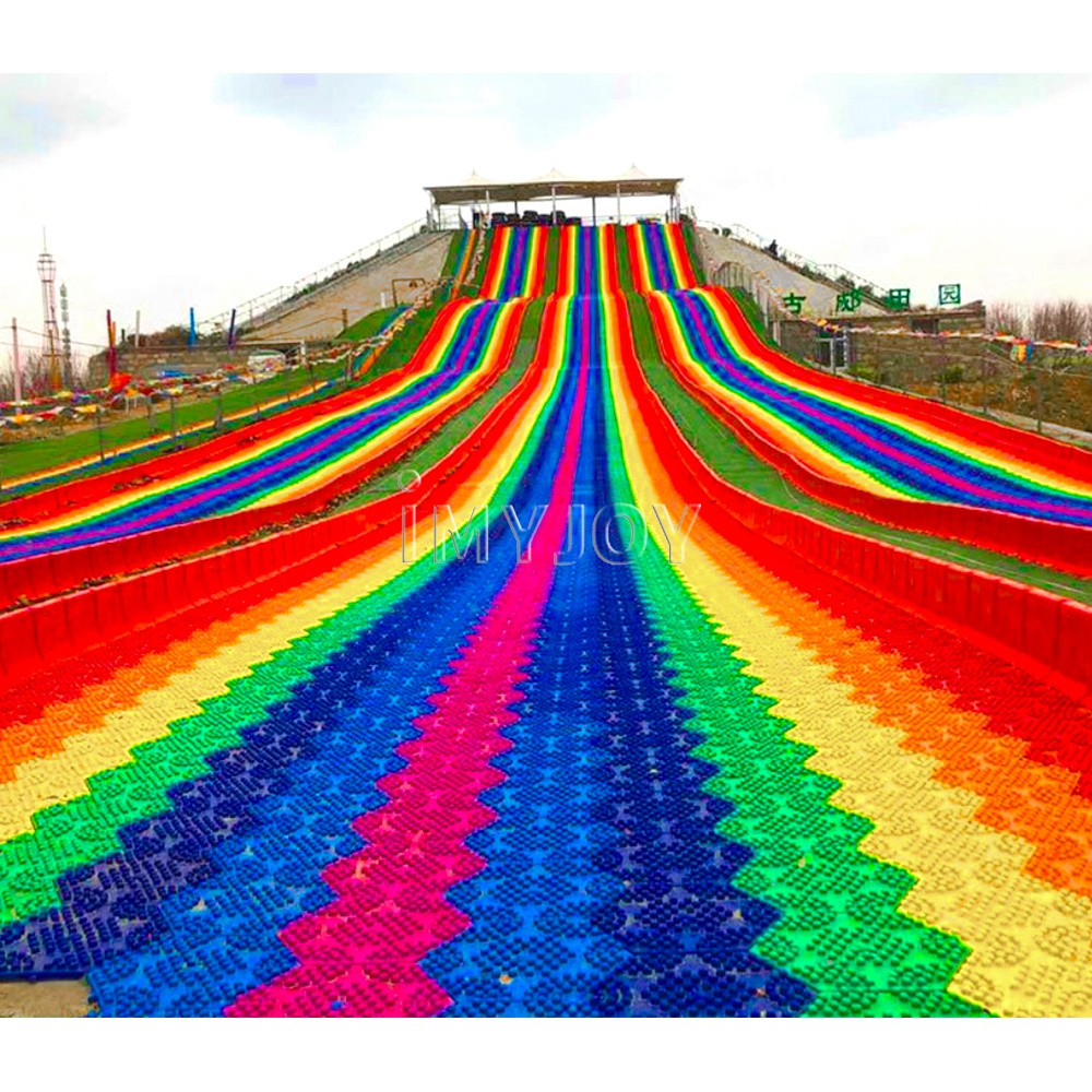 Cherry amusement park playground kids and adults outdoor game sliding way dry snow plastic rainbow straps slippers slides