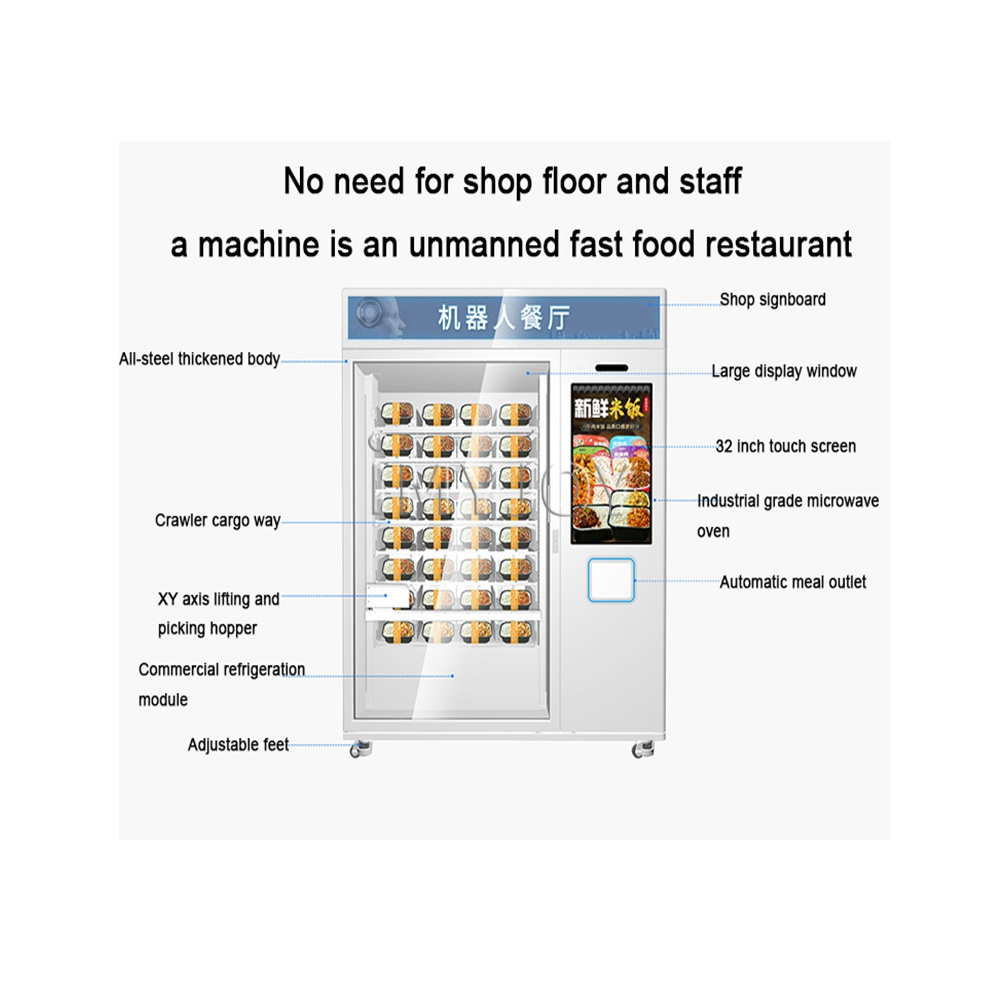 New Arrival Luxury Electronics 32-inch Touchscreen Box Rice and Snacks Sandwich Microwave Heating Smart Vending Machine