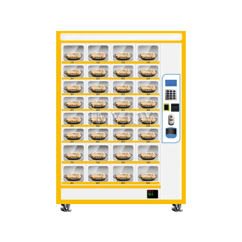 Chinese Luxury Automatic 220V 50HZ 32 Doors Self-pickup Hot Food Hamburger Lattice Cabinet Vending Machine with Heating System