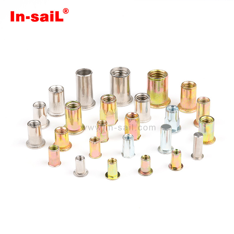 Flat head slotted body rivet nuts m6