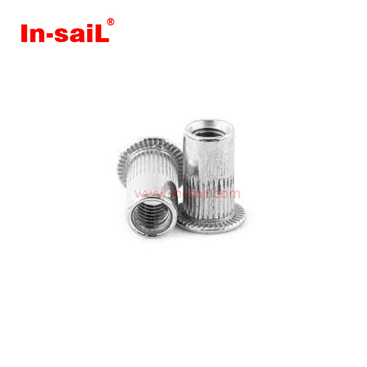 Flat head slotted body rivet nuts m6