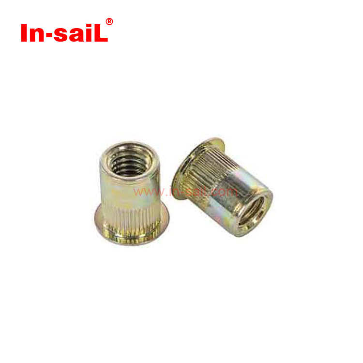 Flat head slotted body rivet nuts m6