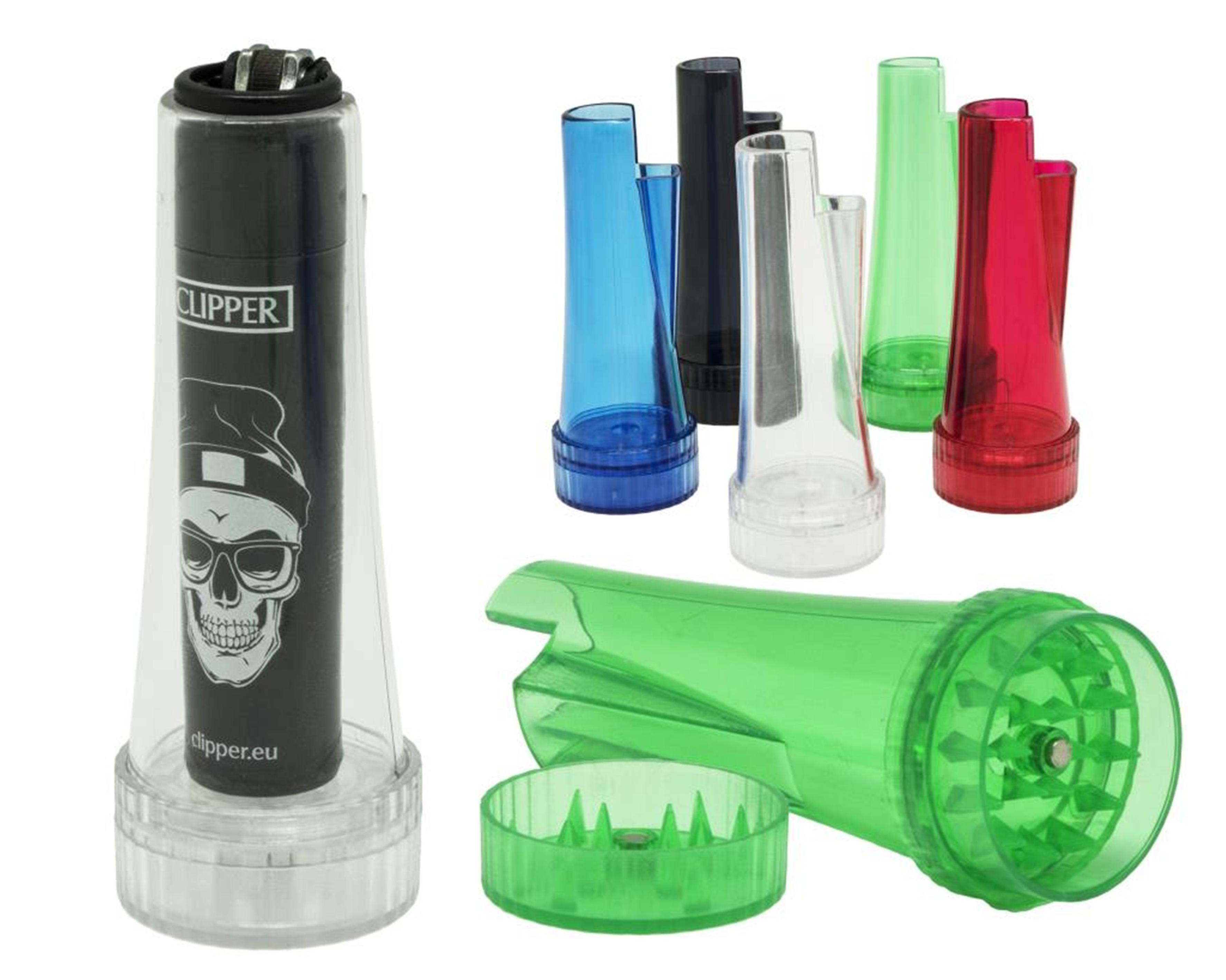 Clipper Sleeve plastic Grinder | Lighter case with detachable 30mm 2-part herb crusher | Custom logo | smoking accessory