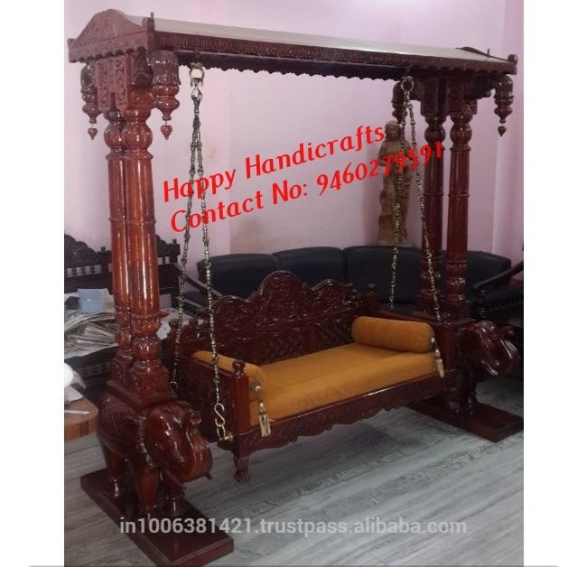 Indian Handmade traditional intrinsic double pillar unique elephant wooden swing /jhoola /jhula