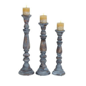 Rustic grey Hand Carved Mango Wood Candle Holders for Pillar Candles Premium Quality Festival Decoration