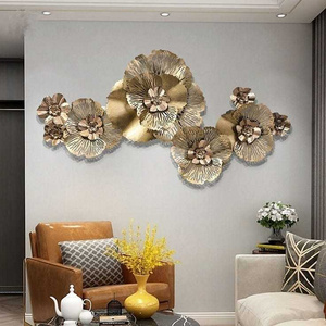 Elegant Luxury Decor Display Lobby Gold Wrought Iron Interior Living Room Frame Art Hanging Leaf Flower Metal Home Wall Decor