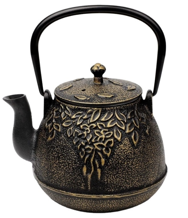 Cast iron tea pot: BLACK FLOWER, Chai Kettle, Traditional Indian tea kettle,