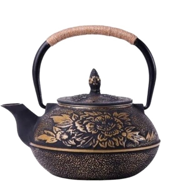 Cast iron tea pot: BLACK FLOWER, Chai Kettle, Traditional Indian tea kettle,