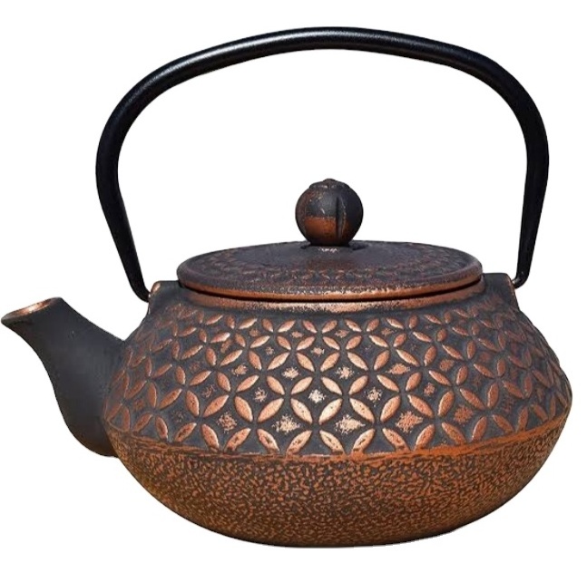 Cast iron tea pot: BLACK FLOWER, Chai Kettle, Traditional Indian tea kettle,