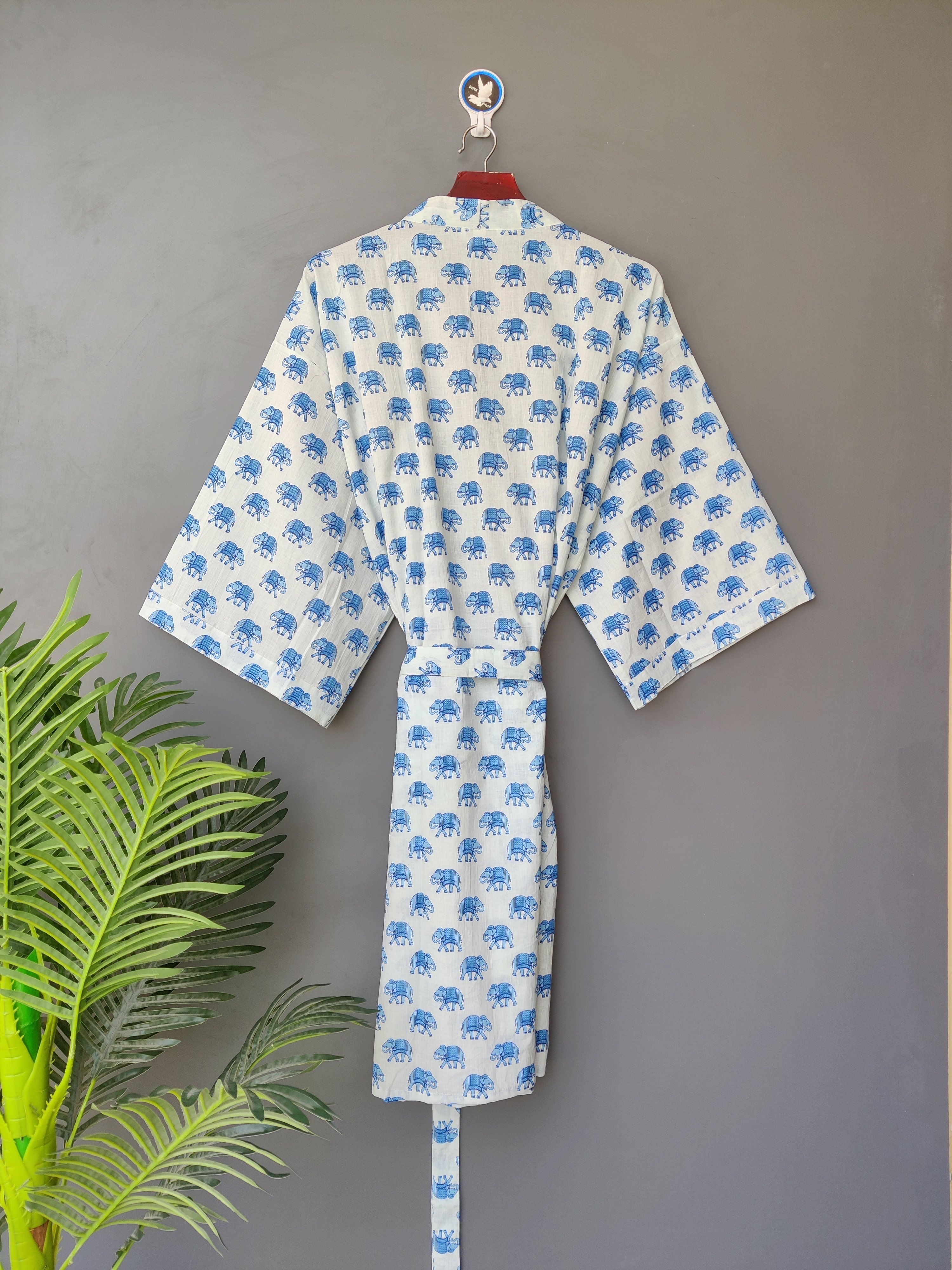 Beautiful Cotton Hand Block Elephant Printed Kimono Light Weight Women Sleep Wear Robe