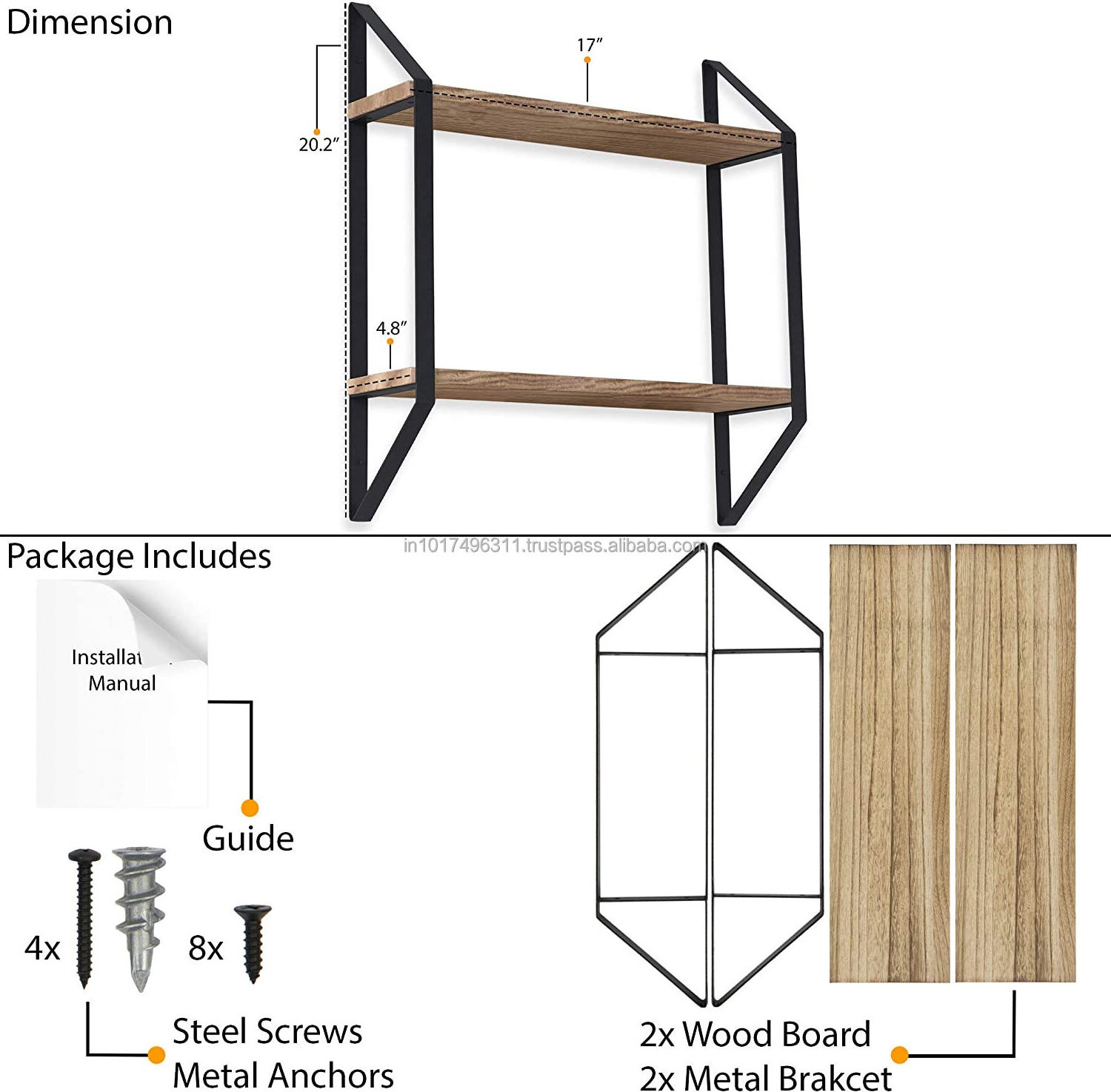 Floating Shelf For Bathroom Organization And Storage Natural Burned Wood Wall Decor With Metal Brackets Shelve